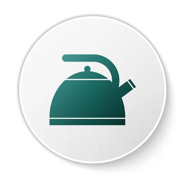 Green Kettle with handle icon isolated on white background. Teapot icon. Green circle button. Vector Illustration — Stock Vector