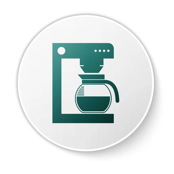 Zelený kávovar s ikonou skleněného hrnce izolovanou na bílém pozadí. Tlačítko zeleného kruhu. Vektorová ilustrace — Stockový vektor