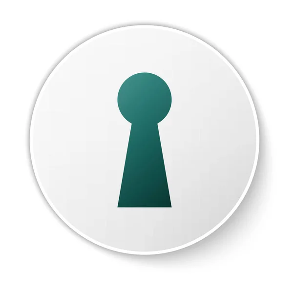 Icône de trou de serrure vert isolé sur fond blanc. La clé du succès. Keyhole exprimer le concept d'énigme, secret, espionnage, sécurité, sécurité. Bouton rond vert. Illustration vectorielle — Image vectorielle