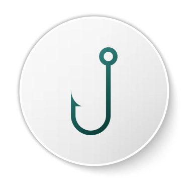 Yeşil Olta kancası simgesi beyaz arka planda izole edilmiştir. Yeşil daire düğmesi. Vektör İllüstrasyonu