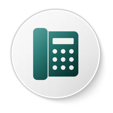 Yeşil Telefon simgesi beyaz arka planda yalıtılmış. Sabit telefon. Yeşil daire düğmesi. Vektör İllüstrasyonu