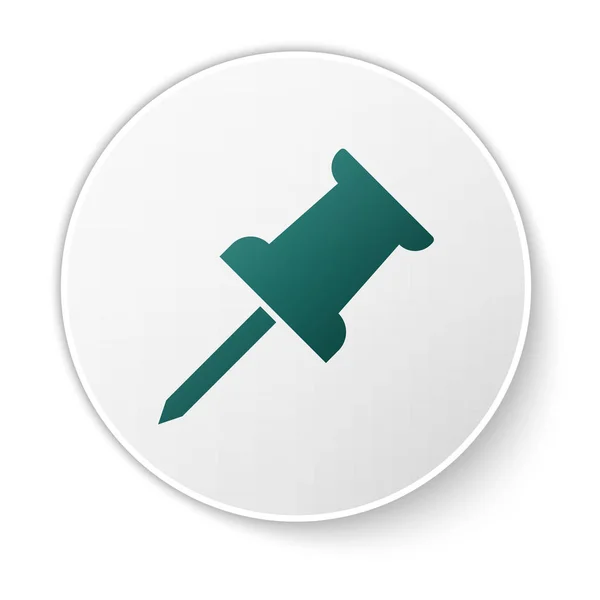 Zielona ikona PIN push na białym tle. Znak thumbtacks. Przycisk zielony okrąg. Ilustracja wektorowa — Wektor stockowy