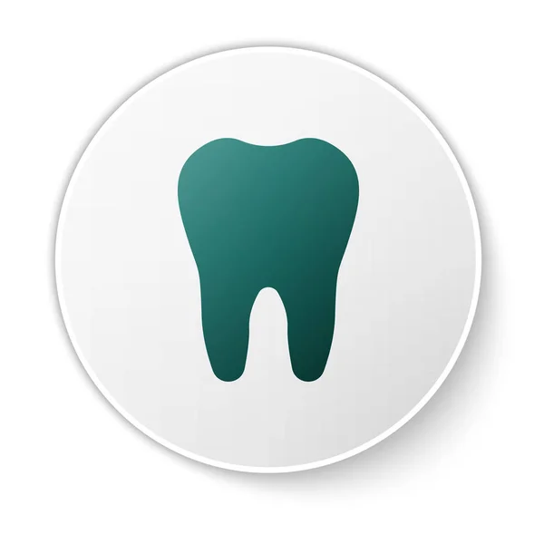 Grünes Zahnsymbol isoliert auf weißem Hintergrund. Zahnsymbol für Zahnklinik oder Zahnarztpraxis und Zahnpasta-Packung. grüner Kreis-Knopf. Vektorillustration — Stockvektor