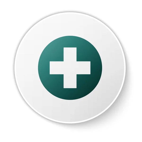 Croix médicale verte en cercle icône isolée sur fond blanc. Symbole médical de premiers secours. Bouton rond vert. Illustration vectorielle — Image vectorielle