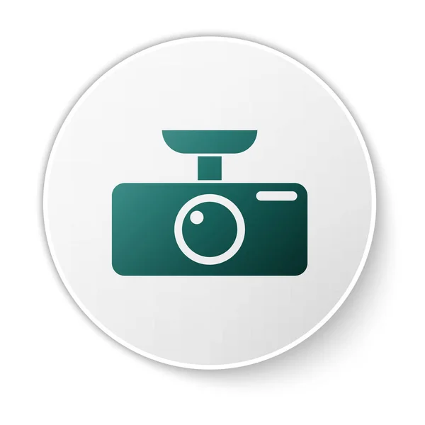 Green Car DVR icono aislado sobre fondo blanco. Icono de grabadora de vídeo digital para coche. Botón círculo verde. Ilustración vectorial — Archivo Imágenes Vectoriales