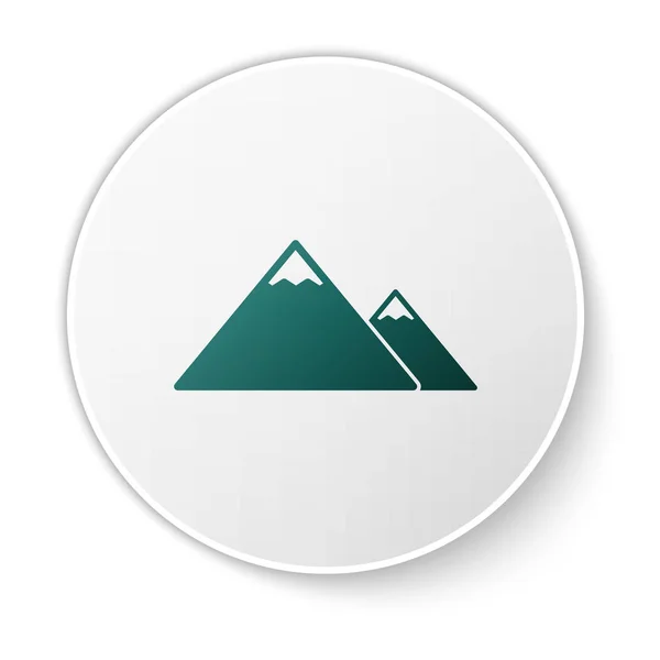 Icono de Green Mountains aislado sobre fondo blanco. Símbolo de victoria o concepto de éxito. Botón círculo verde. Ilustración vectorial — Vector de stock