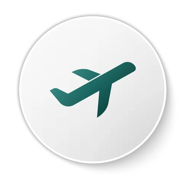 Yeşil Düzlem simgesi beyaz arka planda yalıtılmış. Uçan uçak simgesi. Uçak işareti. Yeşil daire düğmesi. Vektör İllüstrasyonu — Stok Vektör