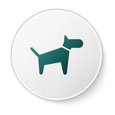 Yeşil Köpek simgesi beyaz arka plan üzerinde izole. Beyaz daire düğmesi. Vektör İllüstrasyonu