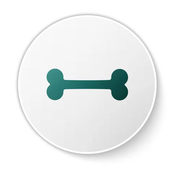 Icono de hueso de perro verde aislado sobre fondo blanco. Mascotas símbolo de comida. Botón círculo blanco. Ilustración vectorial — Vector de stock