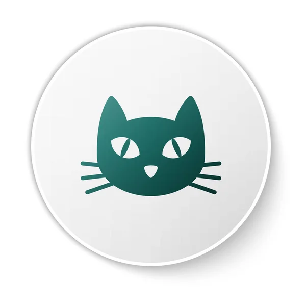 Zöld macska ikon elszigetelt-ra fehér háttér. Fehér kör gomb. Vektoros illusztráció — Stock Vector