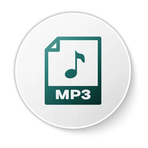 Grüne mp3-Datei Dokument-Symbol. mp3-Symbol auf weißem Hintergrund isoliert herunterladen. mp3 Musikformat Zeichen. mp3-Dateisymbol. weißer Kreis-Knopf. Vektorillustration — Stockvektor