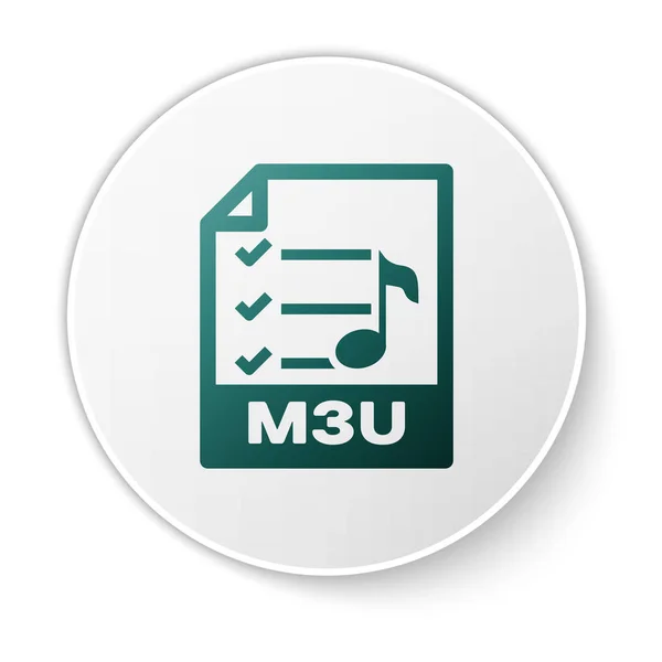 Green M3U file document icon. Download m3u button icon isolated on white background. M3U file symbol. White circle button. Vector Illustration