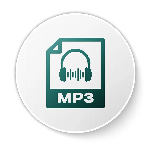 Grön MP3-fil dokumentikon. Ladda ner MP3-knappen ikon isolerad på vit bakgrund. MP3 musik format tecken. MP3-filsymbol. Vit cirkel knapp. Vektor illustration — Stock vektor