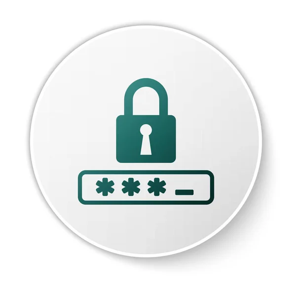 Зеленый значок защиты пароля и безопасного доступа выделен на белом фоне. Rek icon. Безопасность, безопасность, защита, концепция конфиденциальности. Кнопка белого круга. Векторная миграция — стоковый вектор