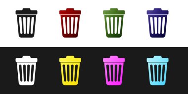 Çöp Kutusu'yu siyah beyaz arka planda yalıtılmış olarak ayarla. Çöp kutusu tabelası. Vektör İllüstrasyonu