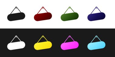 Tabela asma simgesini siyah beyaz arka planda yalıtılmış olarak ayarlayın. Reklam bar, kafe, pub, restoran için uygundur. Vektör İllüstrasyonu