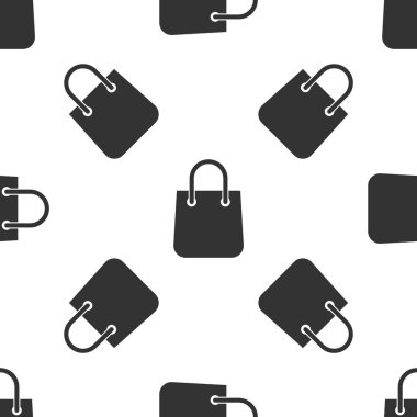 Gri Alışveriş çantası simgesi beyaz arka plan üzerinde sorunsuz desen izole. Paket işareti. Vektör İllüstrasyonu