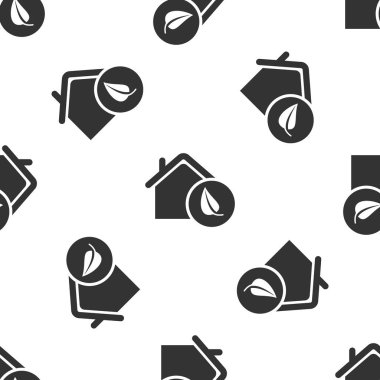 Gri Eko dostu ev simgesi beyaz arka plan üzerinde sorunsuz desen izole. Yapraklı eko ev. Vektör İllüstrasyonu