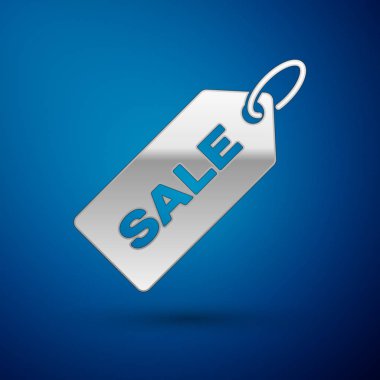 Üzerinde mavi arka planda izole edilmiş bir satış simgesi olan Silver Price etiketi. Rozet fiyatına. Reklam etiketi indirimi. Vektör İllüstrasyonu