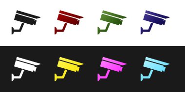 Güvenlik kamerası simgesini siyah beyaz arkaplanda izole et. Vektör İllüstrasyonu