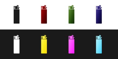 Siyah beyaz arka planda yalıtılmış Çakmak simgesini ayarlayın. Vektör İllüstrasyonu