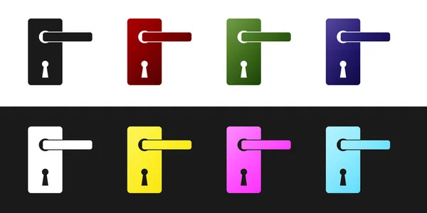 Türgriff-Symbol isoliert auf schwarzem und weißem Hintergrund setzen. Türschlossschild. Vektorillustration — Stockvektor