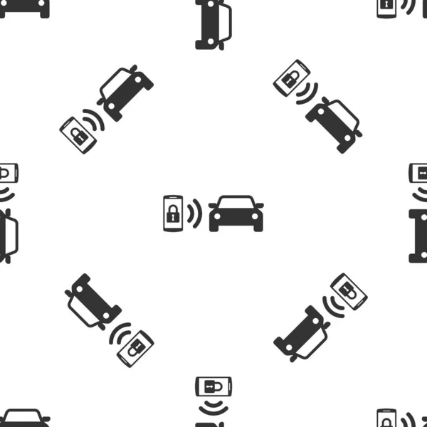 Γκρι Smart εικονίδιο σύστημα συναγερμού αυτοκινήτου απομονωμένη απρόσκοπτη μοτίβο σε λευκό φόντο. Το smartphone ελέγχει την ασφάλεια του αυτοκινήτου στο ασύρματο. Απεικόνιση διανυσματικών φορέων — Διανυσματικό Αρχείο