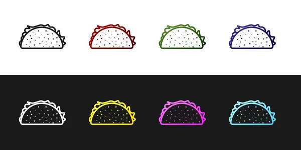 Set Taco mit Tortilla-Symbol isoliert auf schwarz-weißem Hintergrund. traditionelles mexikanisches Fast Food. Vektorillustration — Stockvektor