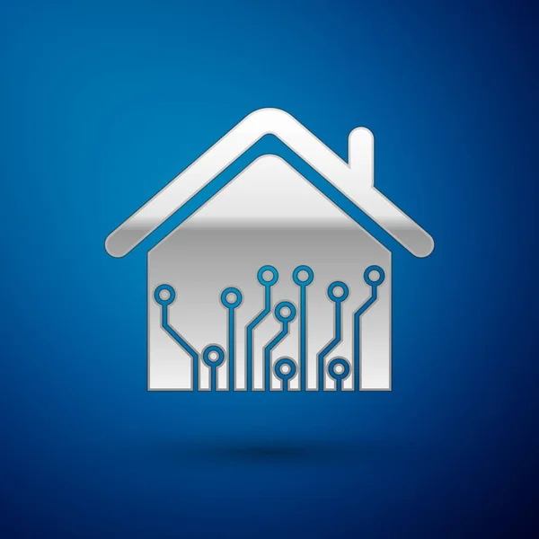 Zilveren Smart Home icoon geïsoleerd op blauwe achtergrond. Afstandsbediening. Vector illustratie — Stockvector
