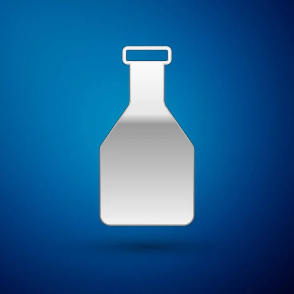 Icona bottiglia ketchup argento isolato su sfondo blu. Illustrazione vettoriale — Vettoriale Stock