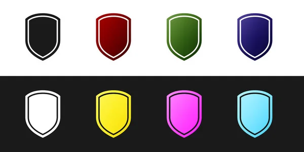 Définir l'icône Shield isolée sur fond noir et blanc. Panneau de garde. Illustration vectorielle — Image vectorielle