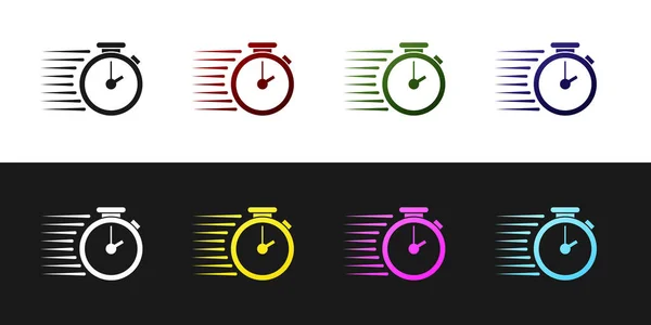 Stel stopwatch pictogram geïsoleerd op zwart-wit achtergrond. Tijd timer teken. Vector illustratie — Stockvector