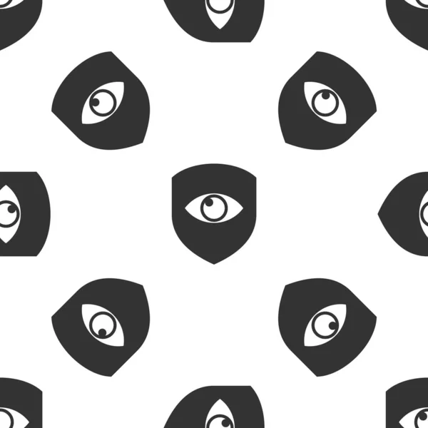 Grijs Shield en Eye icon geïsoleerd naadloze patroon op witte achtergrond. Beveiliging, veiligheid, bescherming, privacy concept. Vector illustratie — Stockvector