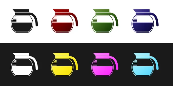 Set Coffee pot icon diisolasi pada latar belakang hitam dan putih. Ilustrasi Vektor - Stok Vektor