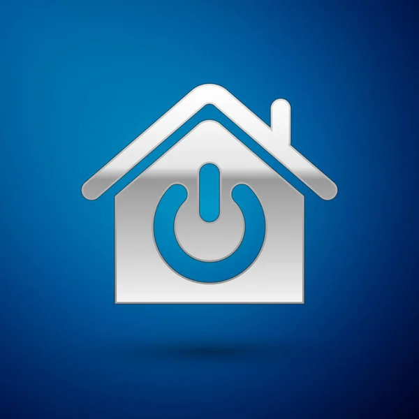 Icono de casa inteligente plateado aislado sobre fondo azul. Control remoto. Ilustración vectorial — Vector de stock