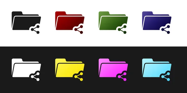 Set Share folder icon isolated on black and white background. Folder sharing. Folder transfer sign. Vector Illustration — Stock Vector