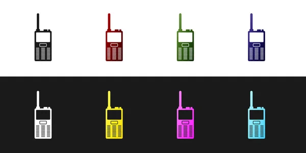 Set Walkie Talkie-Symbol isoliert auf schwarz-weißem Hintergrund. Funksender-Symbol. Funkempfänger-Zeichen. Vektorillustration — Stockvektor