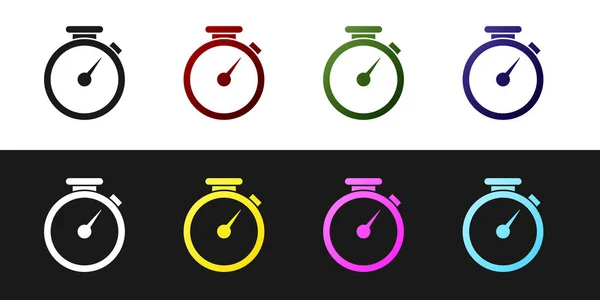 Kronometre simgesini siyah beyaz arka planda yalıtılmış olarak ayarlayın. Zaman layıcı işareti. Vektör İllüstrasyonu — Stok Vektör