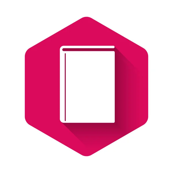 Icono del Libro Blanco aislado con sombra larga. Botón de hexágono rosa. Ilustración vectorial — Archivo Imágenes Vectoriales