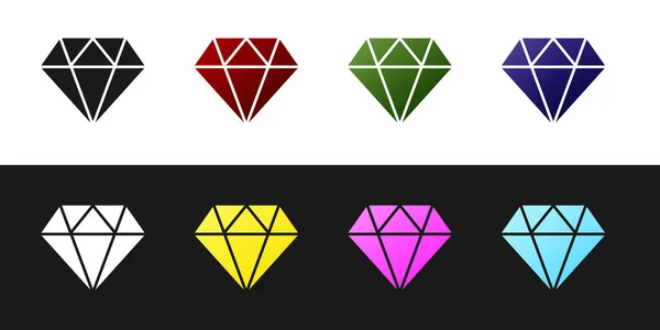 Set Diamond icon isolated on black and white background. Jewelry symbol. Gem stone. Vector Illustration — Stock Vector