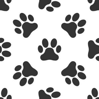 Gri Pençe baskı simgesi beyaz arka plan üzerinde sorunsuz desen izole. Köpek ya da kedi pençesi izi. Hayvan izi. Vektör İllüstrasyonu