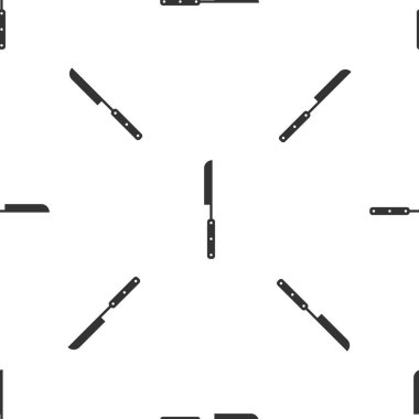 Gri Barbekü bıçak simgesi beyaz arka plan üzerinde sorunsuz desen izole. Mutfak bıçağı simgesi. Barbekü bıçak işareti. Barbekü ve ızgara aracı. Vektör İllüstrasyonu