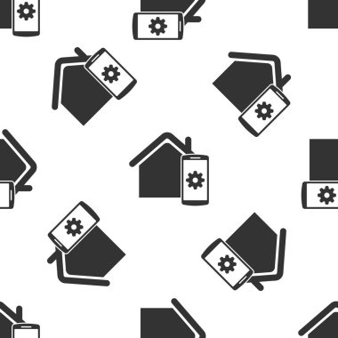 Gri Akıllı ev - uzaktan kumanda sistemi simgesi beyaz arka plan üzerinde sorunsuz desen izole. Vektör İllüstrasyonu