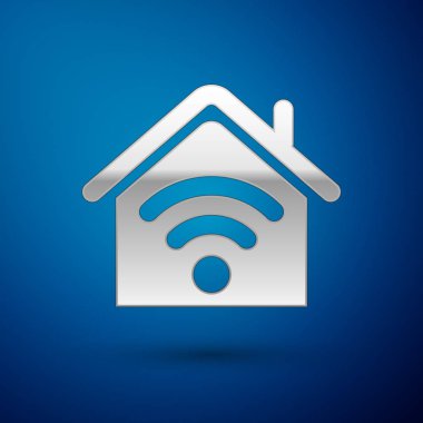 Mavi arka plan üzerinde izole wi-fi simgesi ile Silver Smart ev. Uzaktan kumanda. Vektör İllüstrasyonu