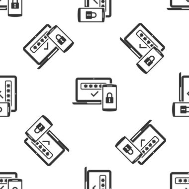 Gri Çoklu faktör, iki adımda kimlik doğrulama simgesi beyaz arka plan üzerinde sorunsuz desen yalıtılmış. Vektör İllüstrasyonu