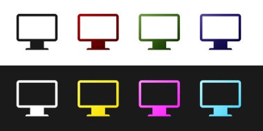 Bilgisayar monitörü ekran simgesini siyah ve beyaz arkaplanda izole et. Elektronik cihaz. Ön manzara. Vektör İllüstrasyonu