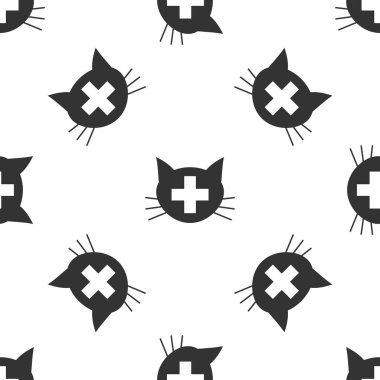 Gri Veteriner kliniği sembol simgesi beyaz arka plan üzerinde izole dikişsiz desen. Kedi veteriner bakımı ile çapraz. Pet İlk Yardım işareti. Vektör İllüstrasyonu