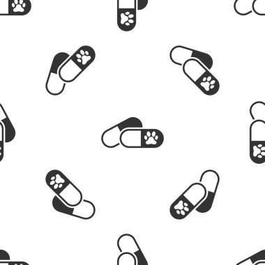 Gri Köpek ve haplar simgesi beyaz arka plan üzerinde izole dikişsiz desen. Hayvanlar için reçeteli ilaç. Vektör İllüstrasyonu