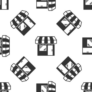 Gri Alışveriş binası ya da market ikonu beyaz arka planda izole edilmiş pürüzsüz desen. Dükkan inşaatı. Vektör İllüstrasyonu