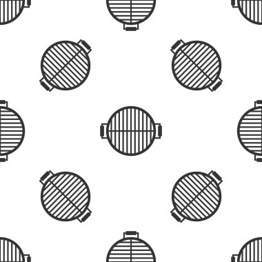 Gri Barbekü ızgara simgesi beyaz arka plan üzerinde dikişsiz desen izole. Barbekü ızgara üst görünümü. Çelik ızgara. Vektör İllüstrasyonu